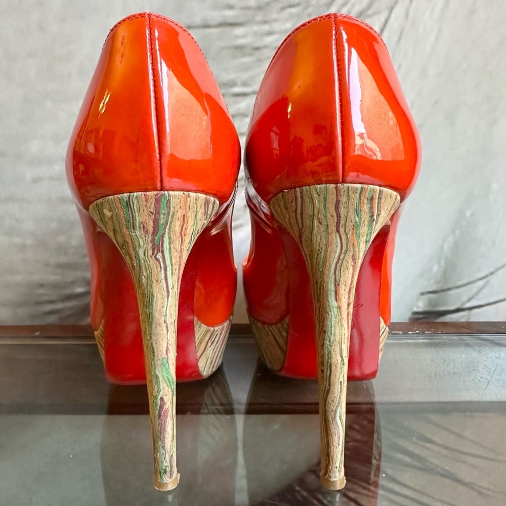 🌺CHRISTIAN LOUBOUTIN 👠 Banane 140 Patent Cork Trinidad Pumps size 35.5 - Picture 7 of 17